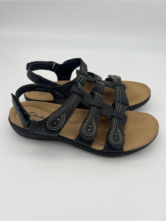 Shoes - CLARKS Collection Laurieann Vine Black Leather Women Comfort Sandals Size 8